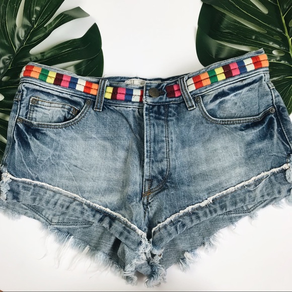 Free People Pants - Free People Eliot Rainbow Embroidered Denim Shorts